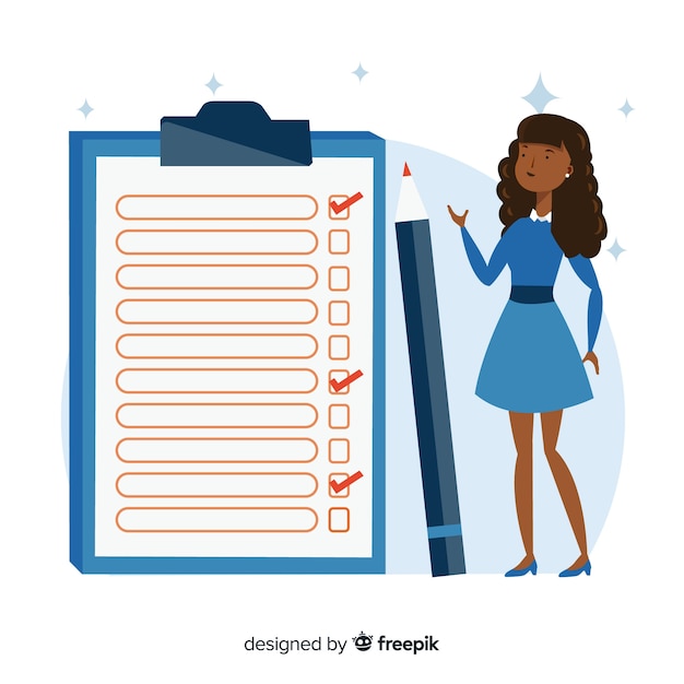 Free vector woman working on checklist background