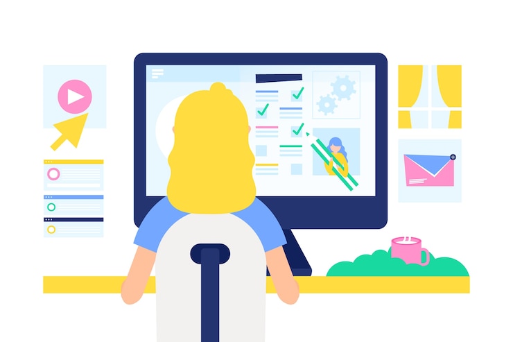 Free Vector woman working on computer