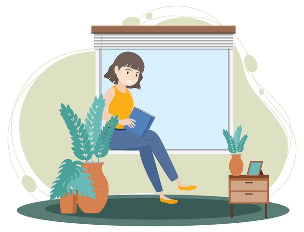 Free Vector a woman working at home concept in flat design