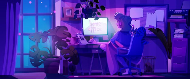 woman working home late at night