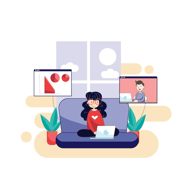 Free vector woman working at home with your laptop to prevent virus infection