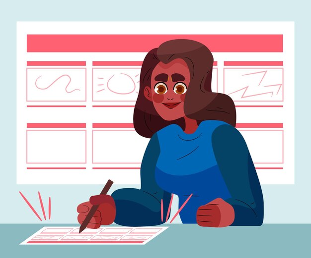 Woman working on a storyboard