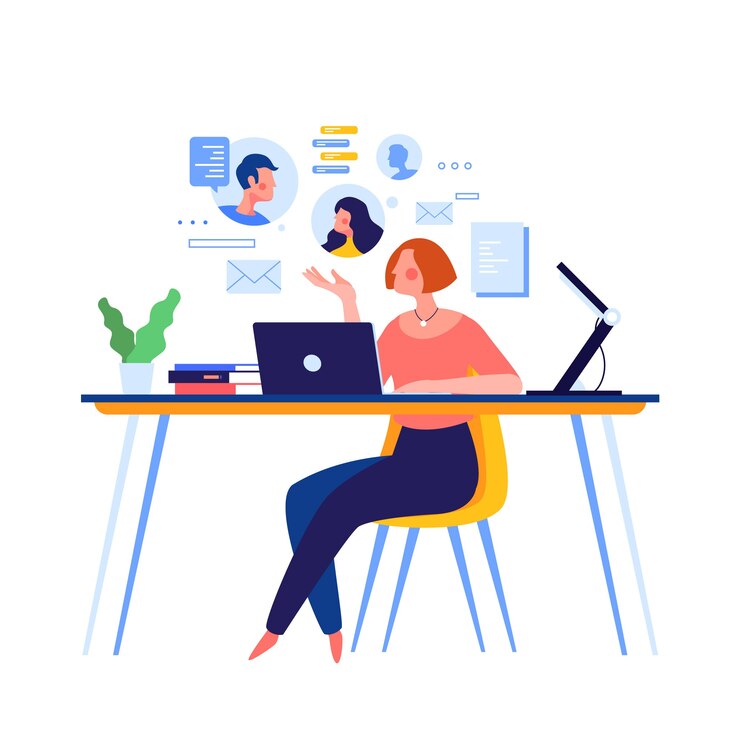 Free Vector woman working in telecommuting inside house