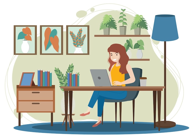 Free Vector a woman working using laptop flat design