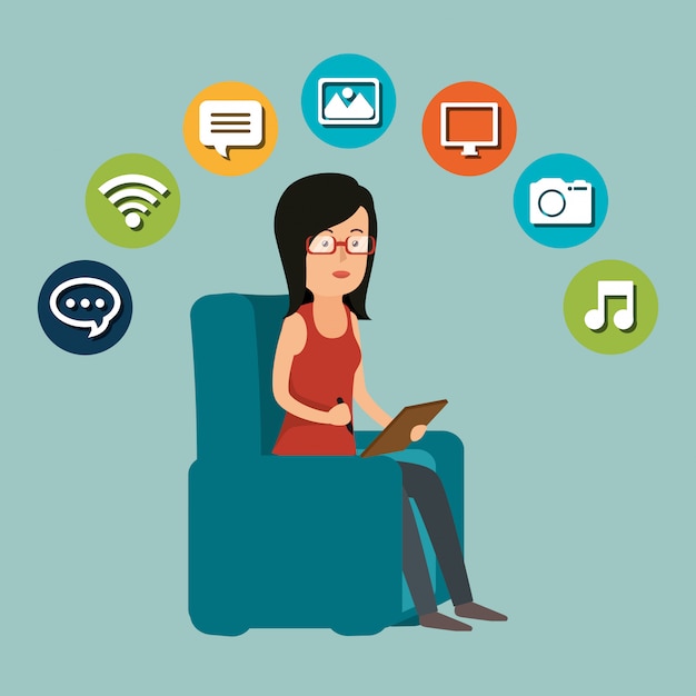 Free vector woman working with social media icon