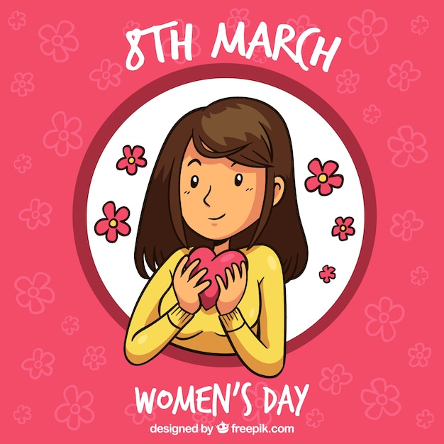 Womans day background with woman holding heart