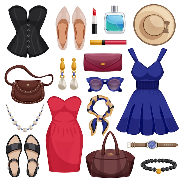 Women accessories icon set