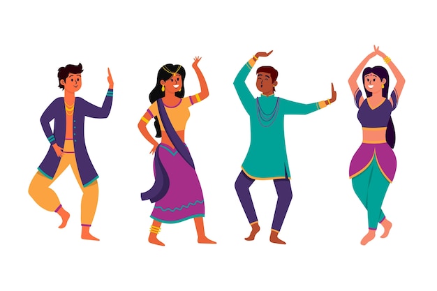 Бесплатное векторное изображение Женщины и мужчины танцуют болливудский стиль