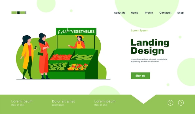 Free vector women choosing fresh vegetables from farm. landing page in flat style.