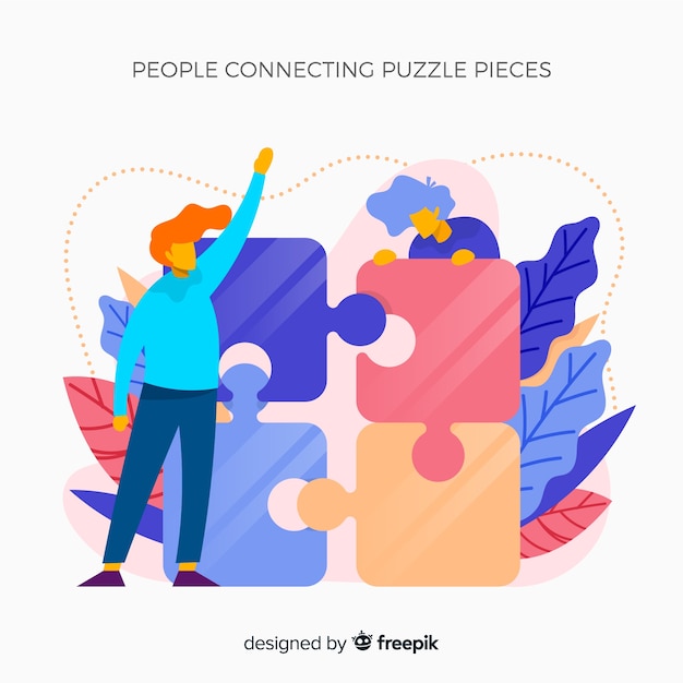 Women connecting puzzle pieces background