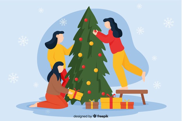 Women decorating christmas tree