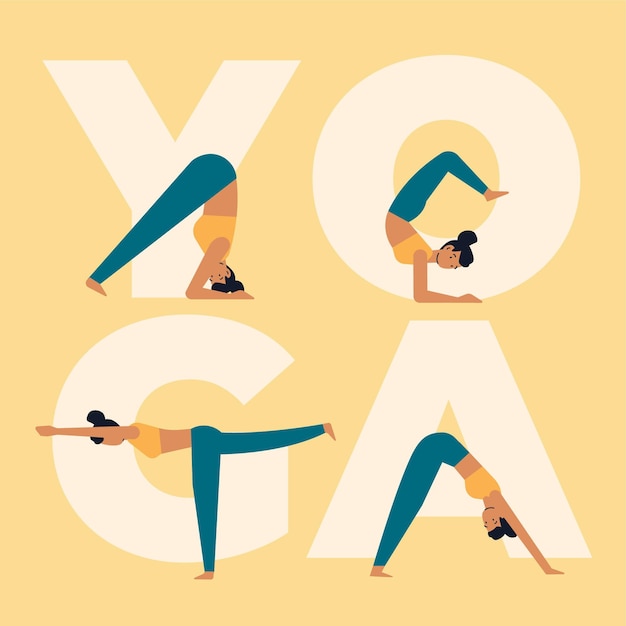 Vettore gratuito donne che fanno yoga design piatto