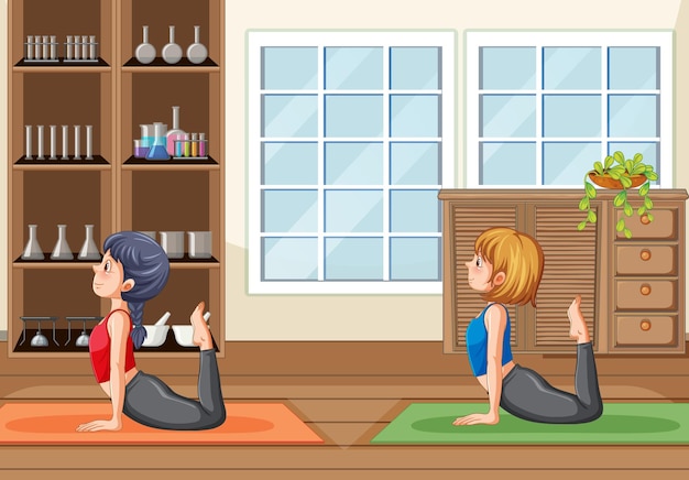 Free vector women doing yoga at home