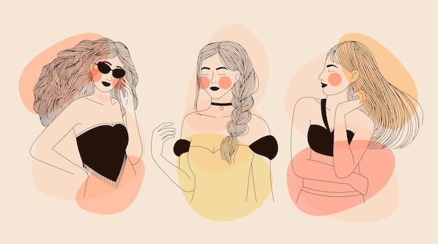 Free vector women in elegant line art style