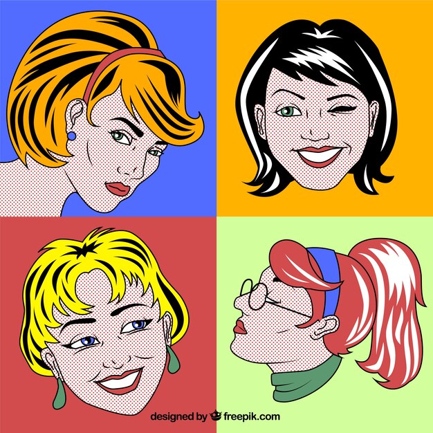 Women faces in pop art style