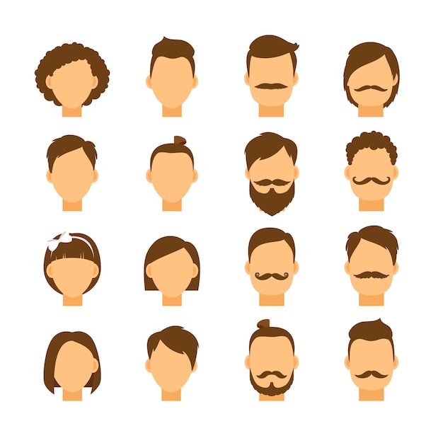 Free vector women hairstyle and men hair style hipster set