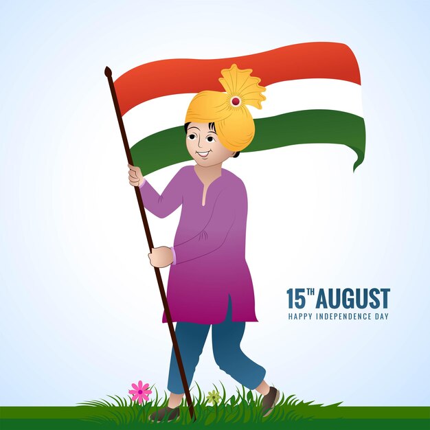 Women hand holding Indian flag with happy independence day background