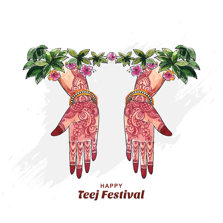 Free Vector women hand mehndi hariyali teej hindu festival greeting card background