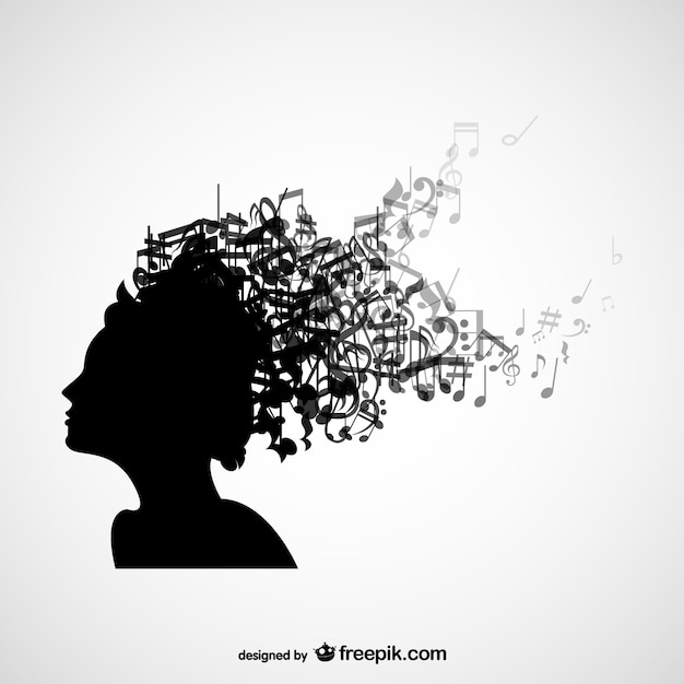 Free vector women head silhouette with music notes in her hair