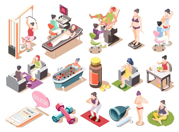 Free vector women health isometric icons set