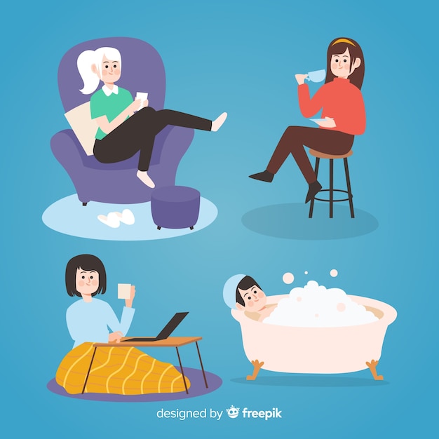 Free vector women relaxing at their places