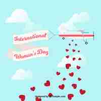 Free vector women's day background with plane and hearts