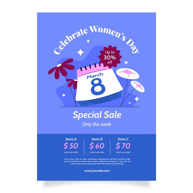 Free vector women's day celebration vertical poster template