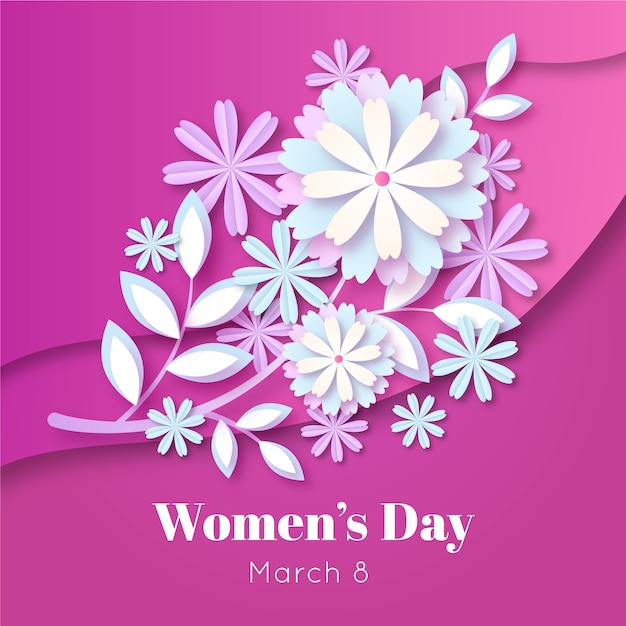 Women's day flowers and leaves in paper style