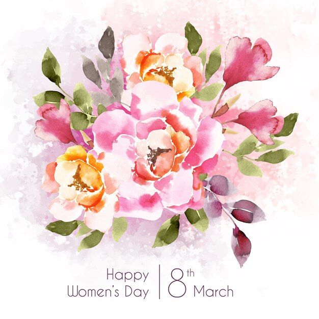 Women's day lettering with beautiful pink flowers