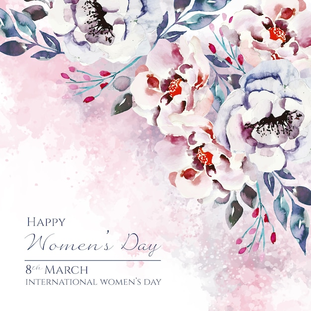 Women's day lettering with beautiful watercolor flowers