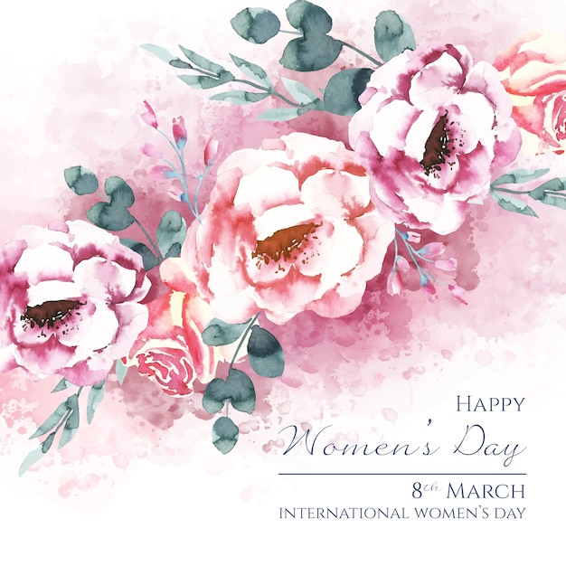 Women's day lettering with beautiful watercolor roses