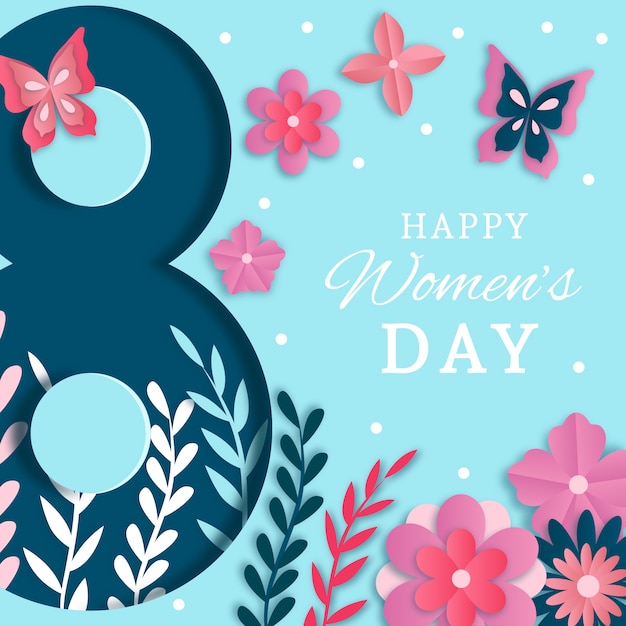 Free vector women's day in paper style with butterflies