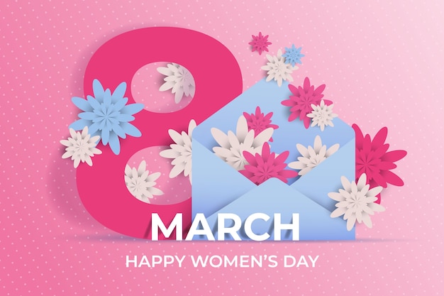 Women's day in paper style with flowers