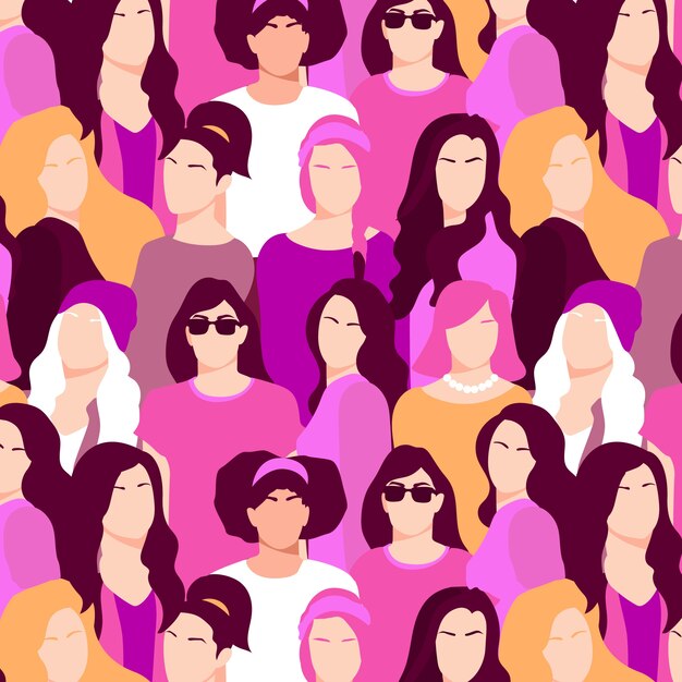 Women's day pattern with diverse faces