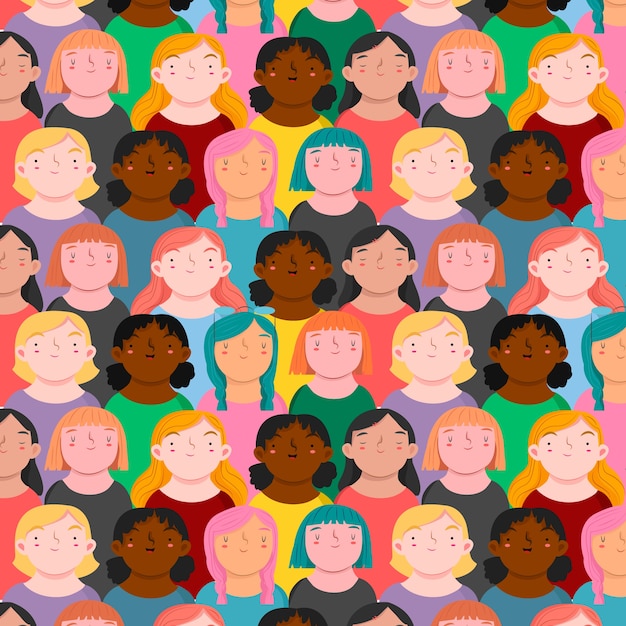 Women's day pattern with diverse women faces