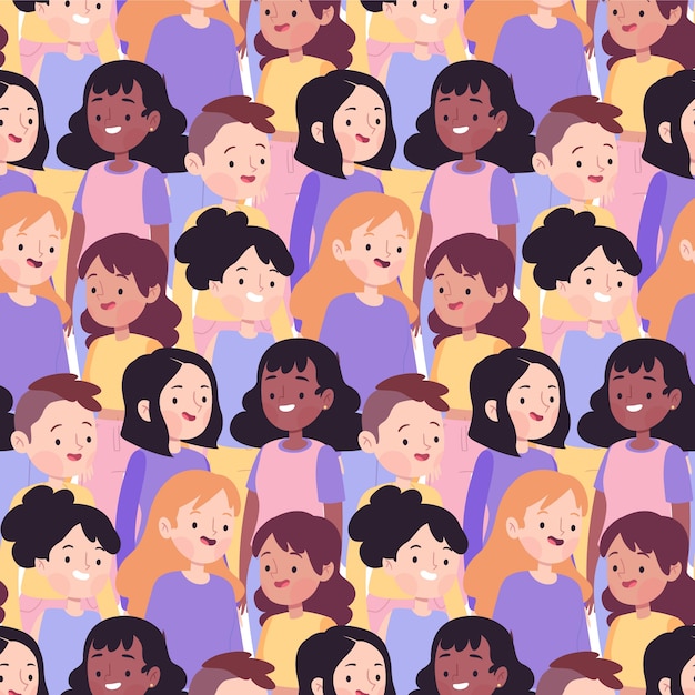 Women's day pattern with diverse women faces