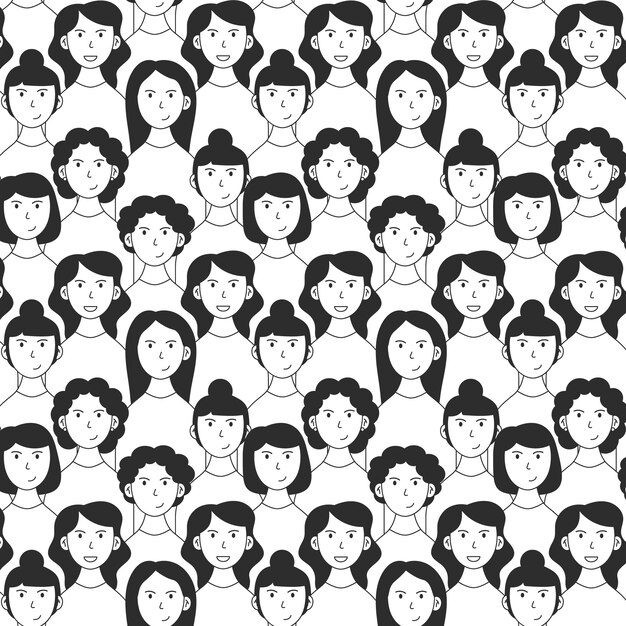 Women's day pattern with faces hand drawn