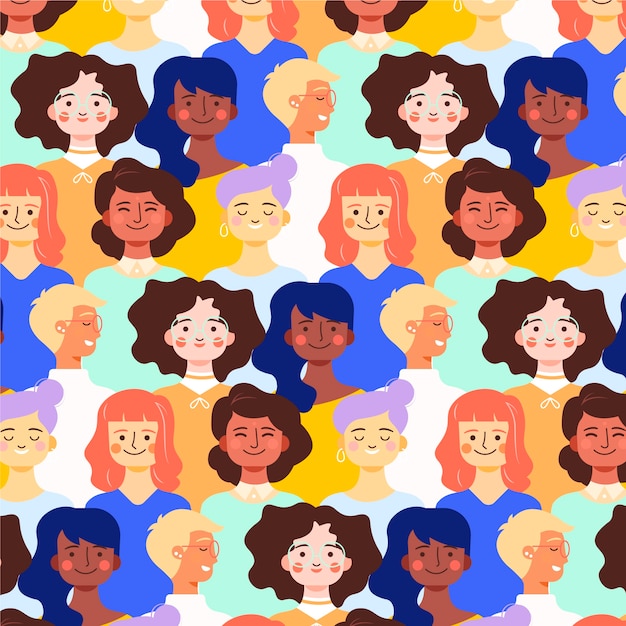 Free vector women's day pattern with women faces