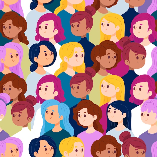 Free vector women's day pattern with women faces