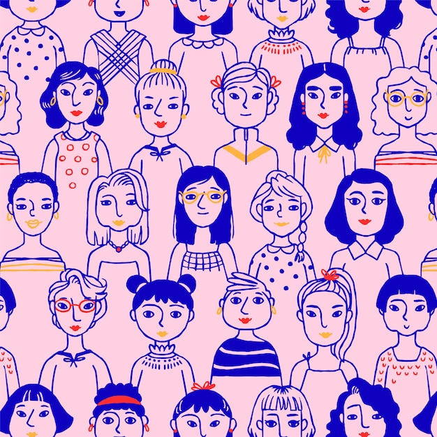 Women's day pattern with women faces