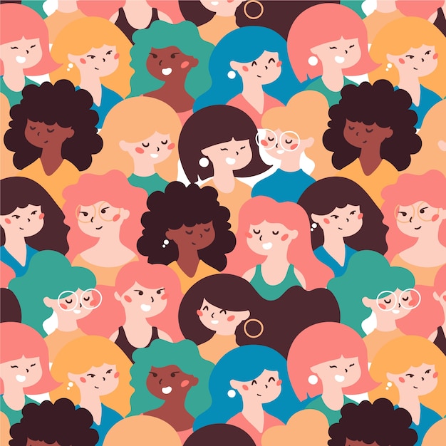 Free vector women's day pattern with women faces