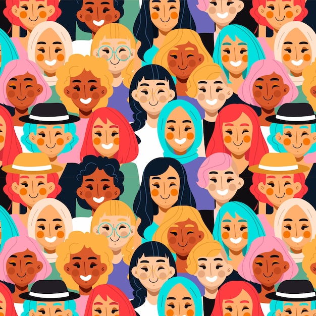 Women's day pattern with women faces