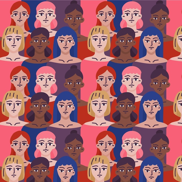 Women's day pattern with women faces