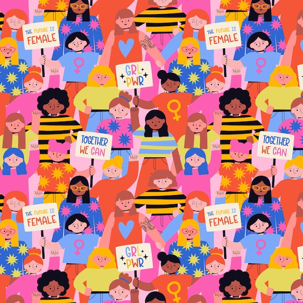 Women's day pattern with women faces