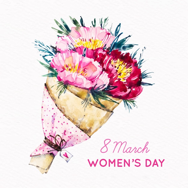 Women's day watercolor bouquet of pink flowers