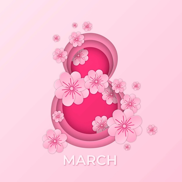 Women's day with pink eight in paper style