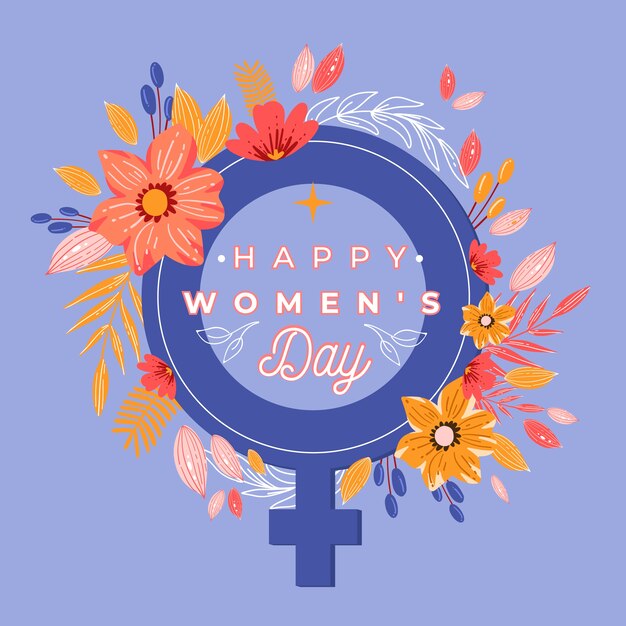 Women's day with symbol and flowers