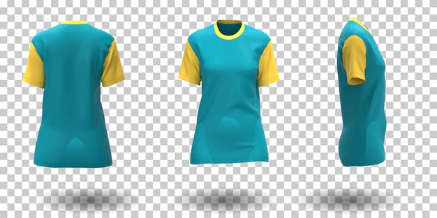 women's green yellow t-shirt in different views with realistic style