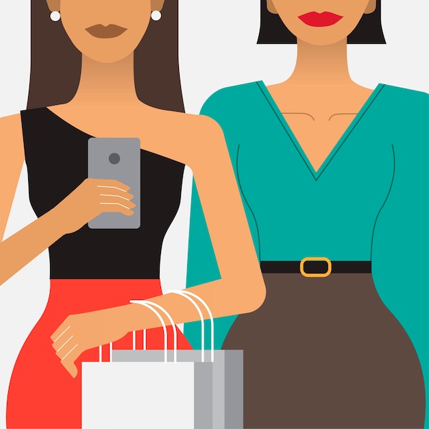 Women on a shopping spree illustration