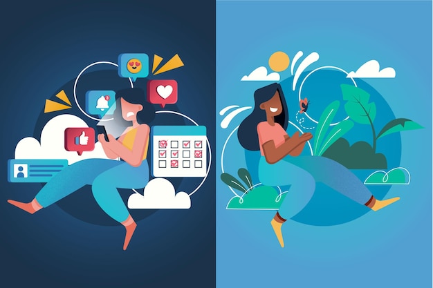 Women on social media and relaxing fomo versus jomo concept
